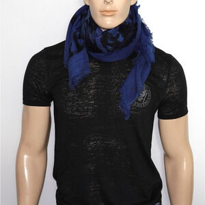 Diesel Only The Brave Swillot Scarf 47 x 47 Blue Iconic Mohawk Frayed Streetwear